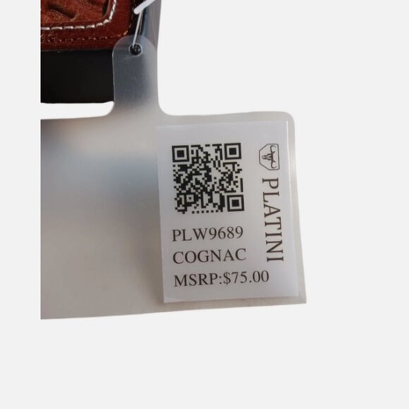 PLATINI Mens 3 Layer Bi-Fold Wallet Genuine Leather Western Metal Logo Cognac - Picture 8 of 9